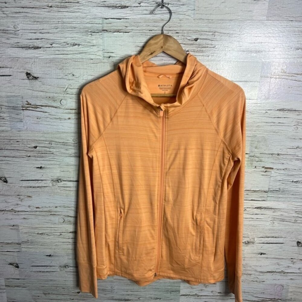 Athleta Sweatshirt‎ Womens S Orange Hoodie Pockets Zip Up Running Athletic